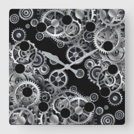 Steampunk Silver Gears 2 Square Wall klok