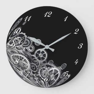 Steampunk Silver Gears Round Wall klok