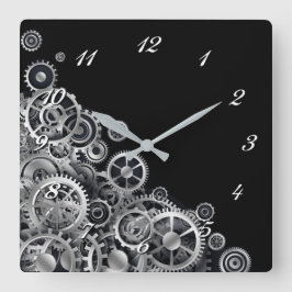 Steampunk Silver Gears Square Wall klok