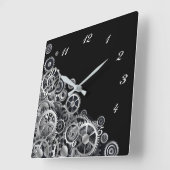 Steampunk Silver Gears Square Wall klok (Hoek)