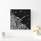 Steampunk Silver Gears Square Wall klok (Huis)
