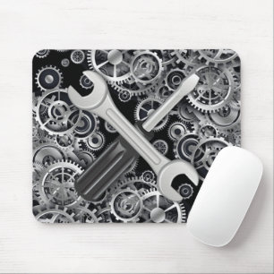Steampunk Silver Gears & Tools Muismat