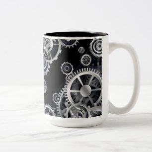 Steampunk Silver Gears Tweekleurige Koffiemok
