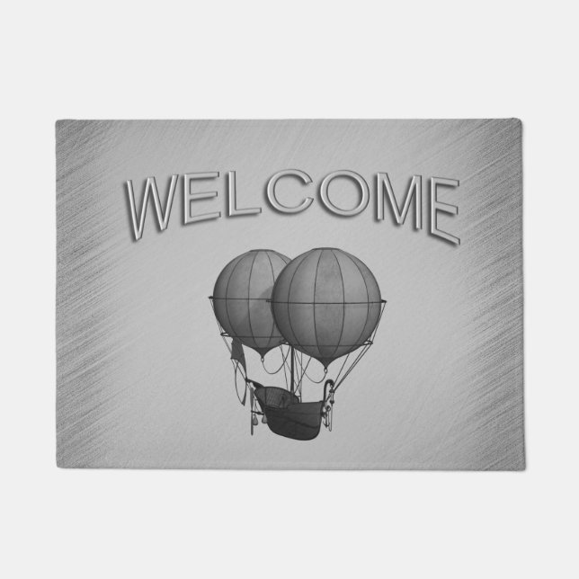 Steampunk Silver Hot Air-ballonnen met schip Deurmat (Voorkant)