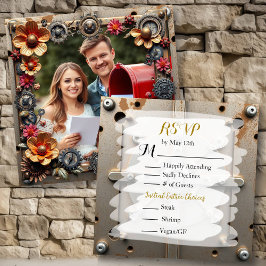 Steampunk Silver & Wood Gepersonaliseerde bruiloft Save The Date