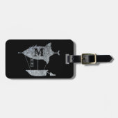 Steampunk Silver Zinc Airship Custom Monogram Bagagelabel (Voorkant horizontaal)