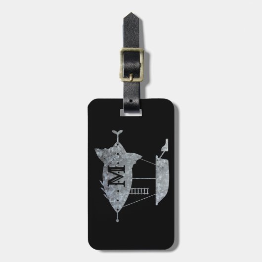 Steampunk Silver Zinc Airship Custom Monogram Bagagelabel (Voorkant verticaal)