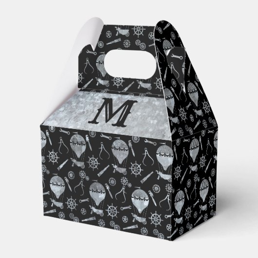 Steampunk Silver Zinc Balloons Monogram Gable Bedankdoosjes (Voorkant Zijde)