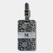 Steampunk Silver Zinc Gears Aangepast monogram Bagagelabel (Voorkant verticaal)