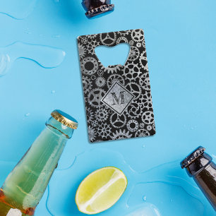 Steampunk Silver Zinc Gears Aangepast monogram Kredietkaart Flessenopener