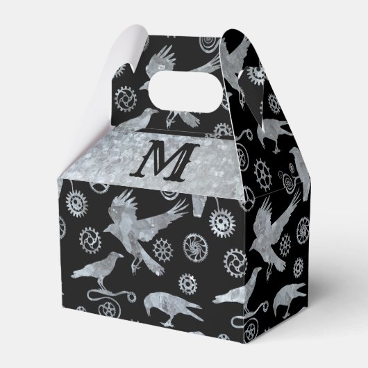 Steampunk Silver Zinc Gears & Crows Monogram Bedankdoosjes (Voorkant Zijde)
