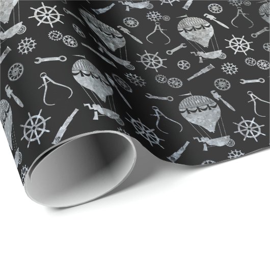 Steampunk Silver Zinc Hot Air-ballonnen Cadeaupapier (Rol Hoek)