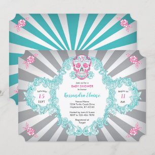 Steampunk Skull Burst Baby shower Uitnodiging