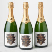 Steampunk Skull Engine Sparkling Wijnetiket (Flessen)