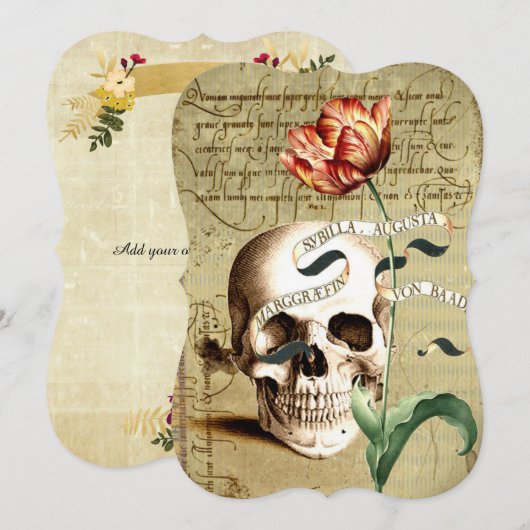 Steampunk Skull Floral Halloween Uitnodigingen (Voorkant / Achterkant)