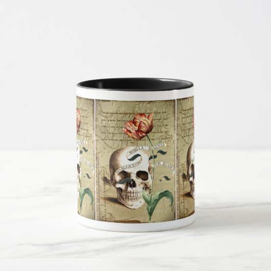 Steampunk Skull Floral Schrijven Halloween Mok (Midden)