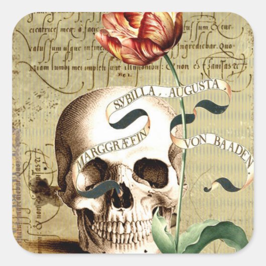 Steampunk Skull Floral Schrijven Halloween Sticker (Voorkant)