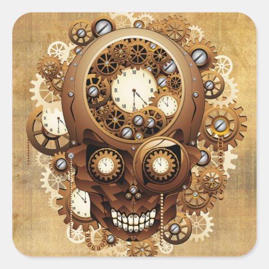 Steampunk Skull Gothic Style Vierkante Sticker (Voorkant)