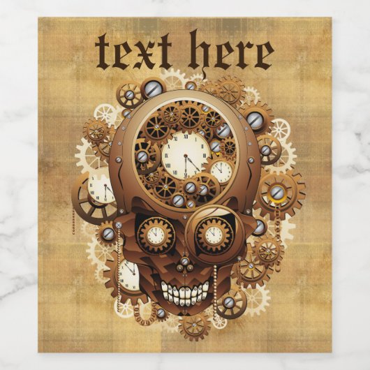 Steampunk Skull Gothic Style Wijn Etiket (Enkel label)