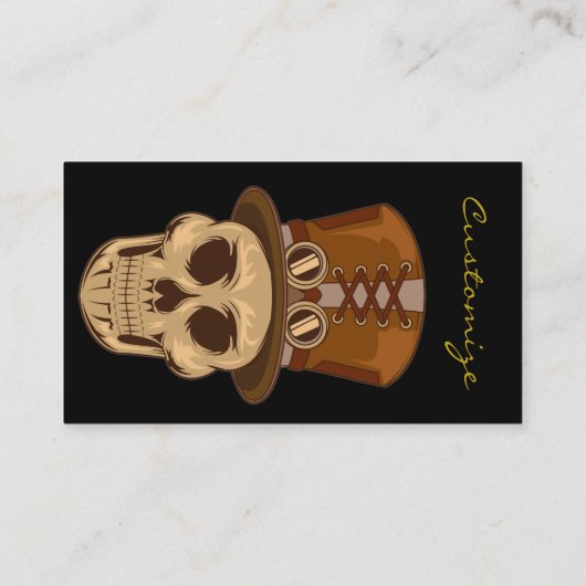 Steampunk Skull in Top Hat Thunder_Cove Visitekaartje (Achterkant)