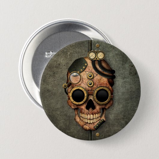 Steampunk Skull met Goggles - Staaleffect Ronde Button 7,6 Cm (Voorkant /achterkant)