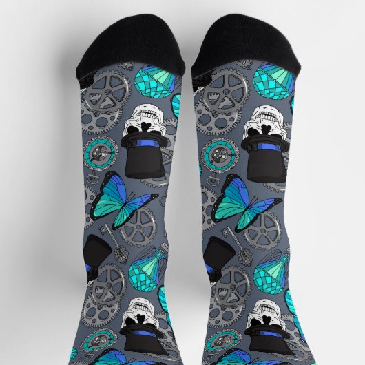 Steampunk Skulls in Top Hats Patterned Weddenschap Sokken (Top)