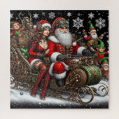 Steampunk slee ~ Kerstman met vrouw en elfen 02 XX Legpuzzel (Verticaal)