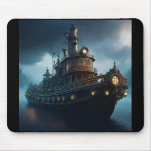 Steampunk sleepboot op een bewolkte dag muismat
