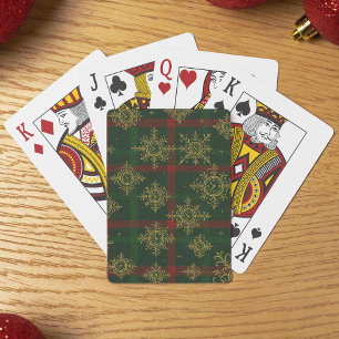 Steampunk Sneeuwvlok Rood en Groene Tartan Pokerkaarten