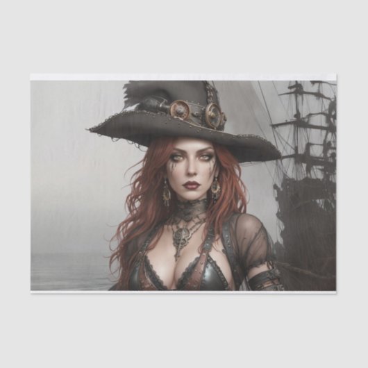 Steampunk Soul Collector Pirate Decoupage | Donker Tissuepapier (Voorkant)