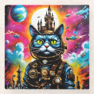 Steampunk Space Cat II Glazen Onderzetter