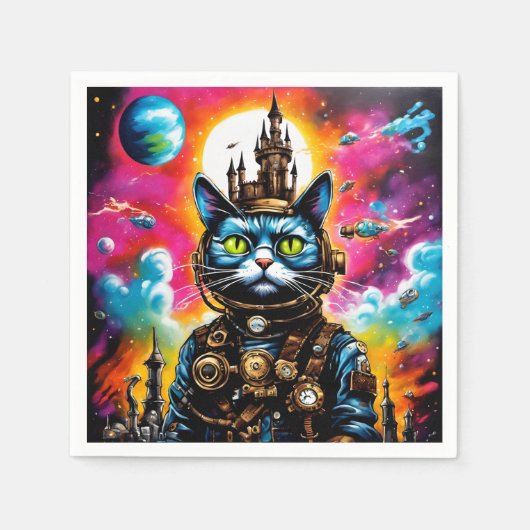 Steampunk Space Cat II Servet (Voorkant)