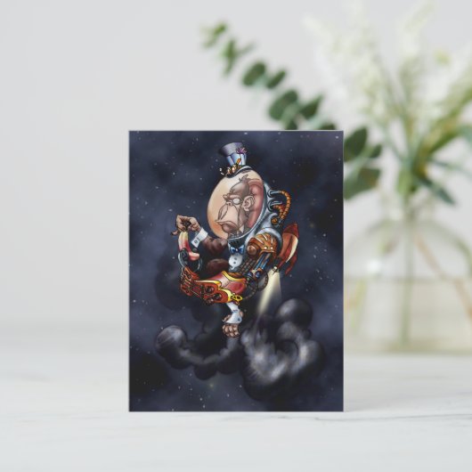 Steampunk Space Chimp Briefkaart (Staand voorkant)