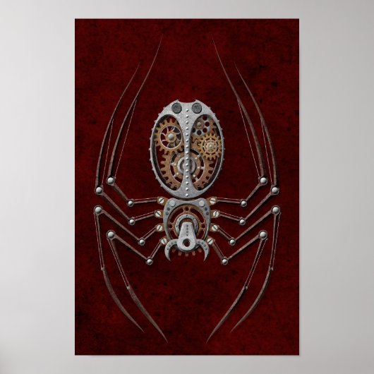Steampunk Spider on Deep Red Poster (Voorkant)