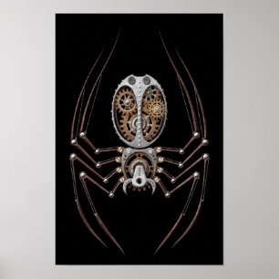 Steampunk Spider op Black Poster