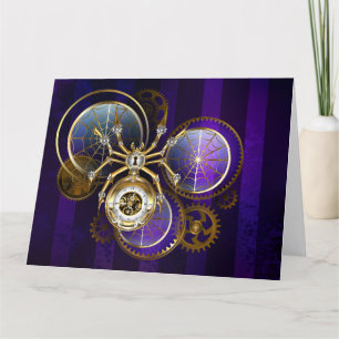 Steampunk Spider op Paarse achtergrond Bedankkaart