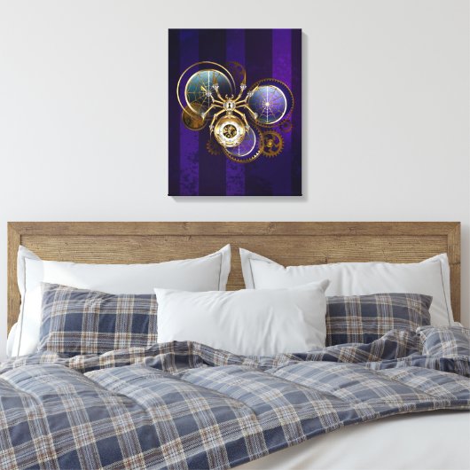 Steampunk Spider op Paarse achtergrond Canvas Afdruk (Insitu (Slaapkamer))