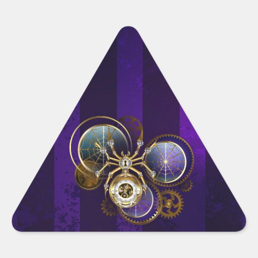 Steampunk Spider op Paarse achtergrond Driehoek Sticker (Voorkant)