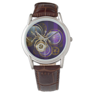 Steampunk Spider op Paarse achtergrond Horloge
