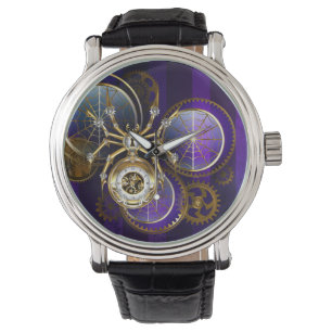 Steampunk Spider op Paarse achtergrond Horloge