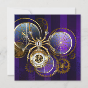 Steampunk Spider op Paarse achtergrond Kaart