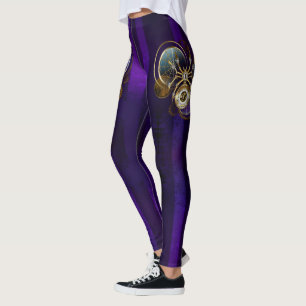 Steampunk Spider op Paarse achtergrond Leggings