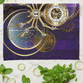 Steampunk Spider op Paarse achtergrond Theedoek (Gevouwen)