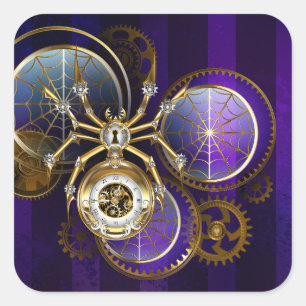 Steampunk Spider op Paarse achtergrond Vierkante Sticker