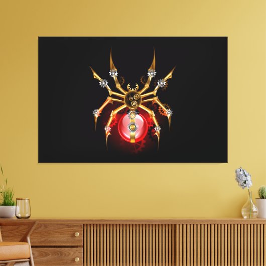 Steampunk spin op zwart canvas afdruk (Insitu (Woonkamer))