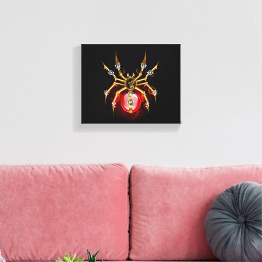 Steampunk spin op zwart canvas afdruk (Insitu (Woonkamer))
