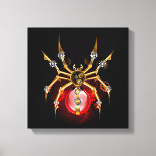 Steampunk spin op zwart canvas afdruk