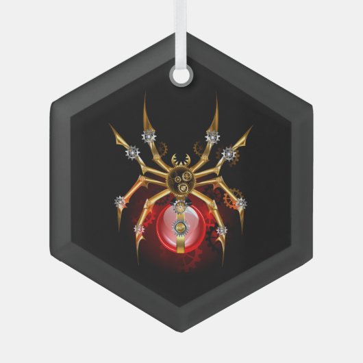 Steampunk spin op zwart glas ornament (Voorkant)