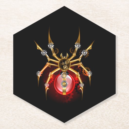 Steampunk spin op zwart kartonnen onderzetters (Voorkant)