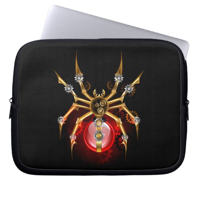 Steampunk spin op zwart laptop sleeve (Voorkant)